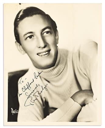 (ENTERTAINERS--DANCERS.) Group of 5 Photographs Signed, or Signed and Inscribed: Fred Astaire * Ray Bolger (2) * Mary Martin (2).